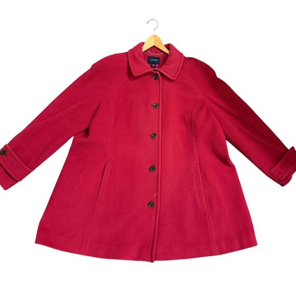 Lands’ End 18W Red Wool Blend Peacoat Classic Button Front Winter Coat - Picture 1 of 3